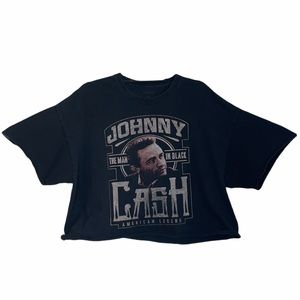 Johnny Cash Crop Top T Shirt Black Size 2XL